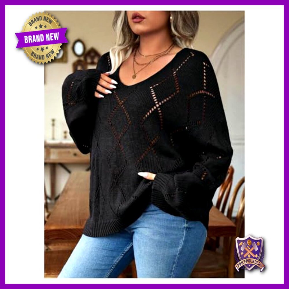 Plus Size Lightweight Pullover Sweater Hollow Out… - image 3